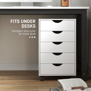 White 5 Drawer Mobile Filing Cabinet with Wheels for Office Storage by Outsunny AOSOM