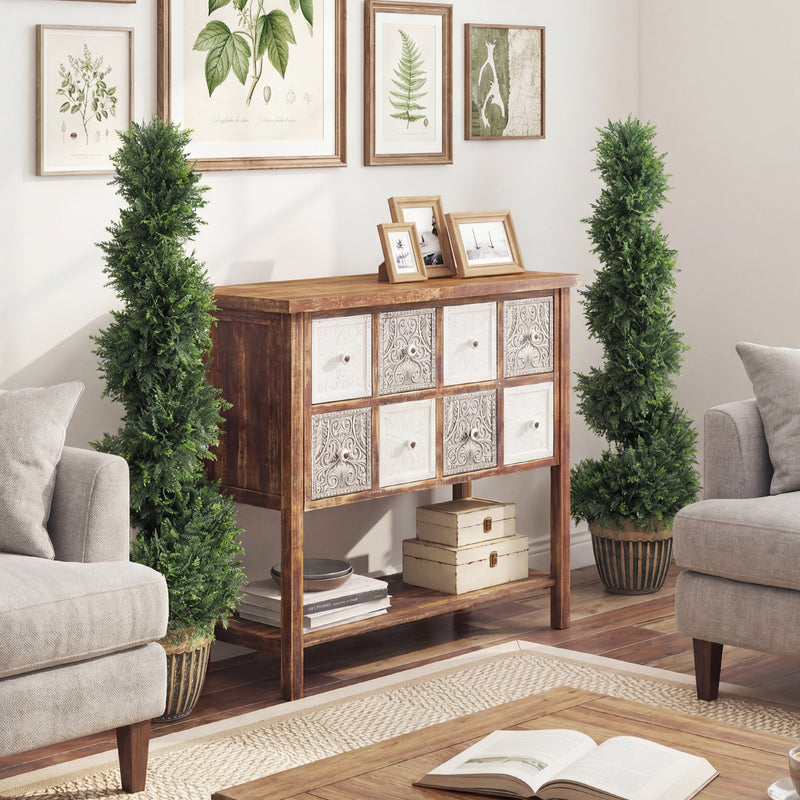 Artificial Spiral Boxwood Trees Set of 2 for Easy Year Round Greenery Indoors or Outdoors Green AOSOM