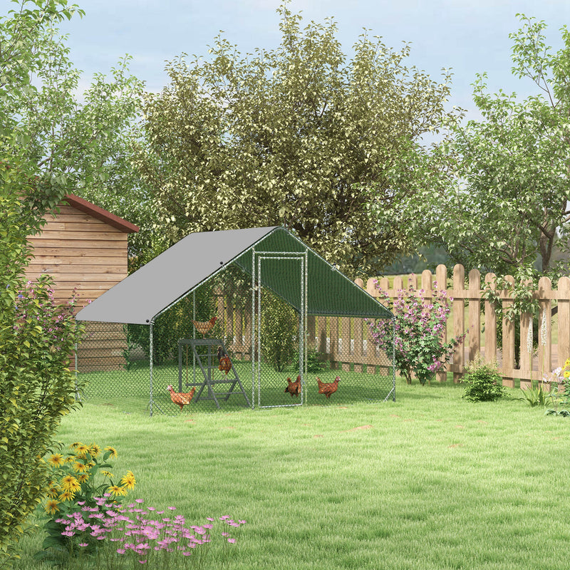 Large Walk In Chicken Run with Activity Shelf and Weatherproof Cover for Outdoor Use Green