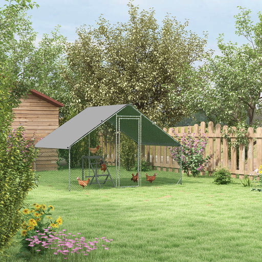 Large Walk In Chicken Run with Activity Shelf and Weatherproof Cover for Outdoor Use Green