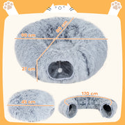 2 in 1 Donut Cat Tunnel Bed with Toy Ball and Door Hole for Indoor Play, Light Grey