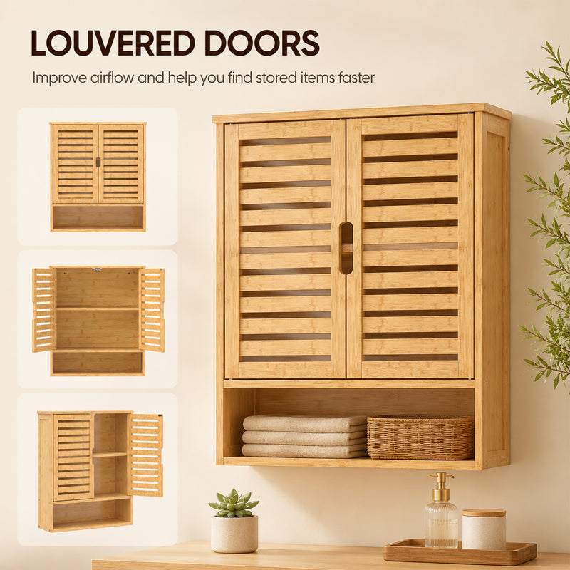 Bathroom Wall Cabinet with Adjustable Shelf and Open Storage for Organised Sinks Oak