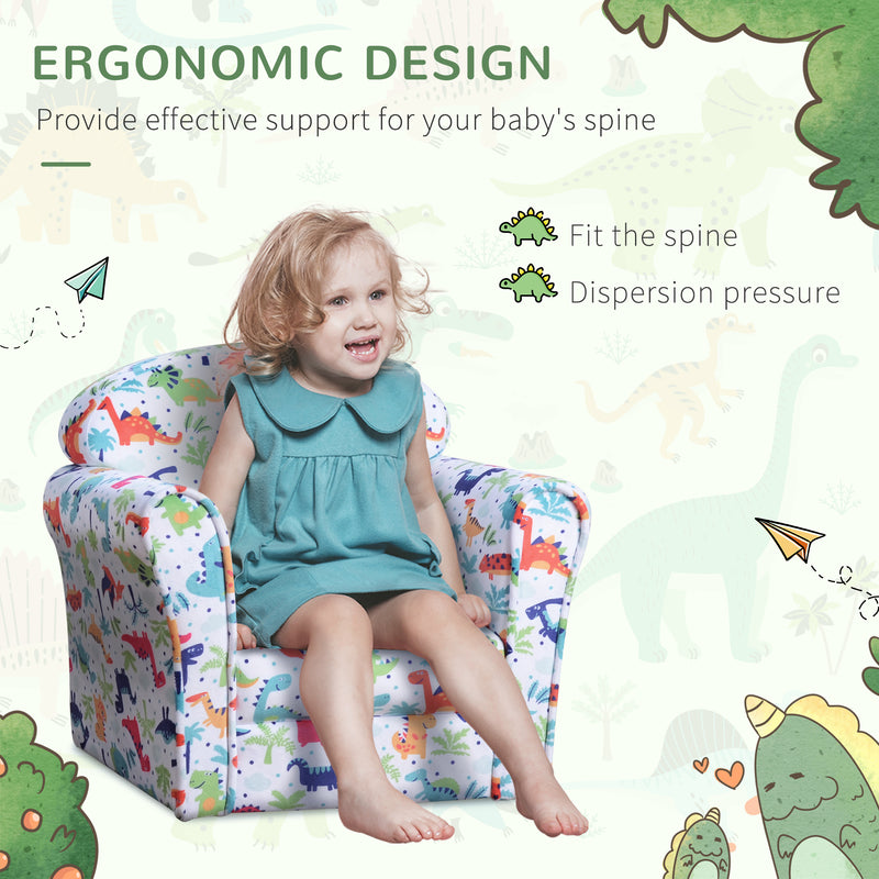 Kids Flannel Armchair with Dinosaur Print Ideal for Playroom or Bedroom, Green