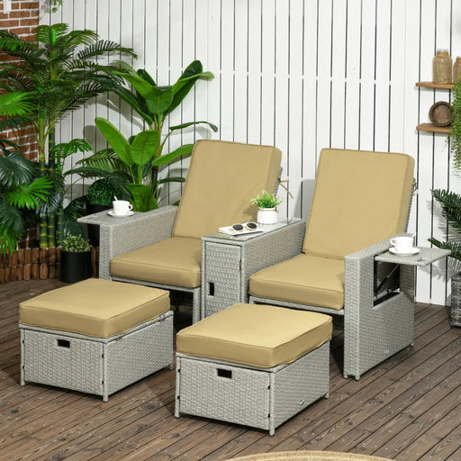 Reclining Rattan Garden Chairs Set, Beige