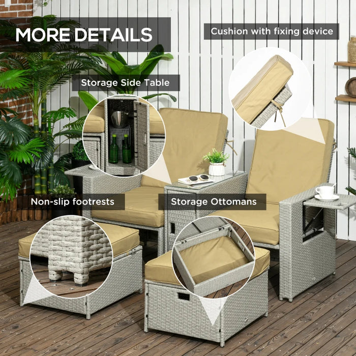 Reclining Rattan Garden Chairs Set, Beige