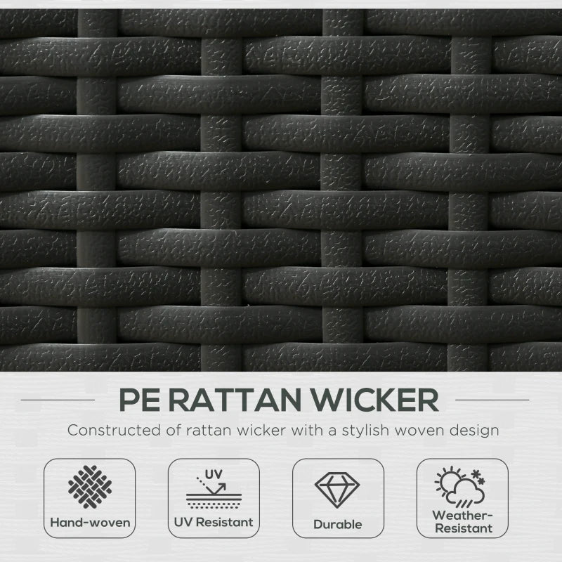 Image of a Black Rattan Reclining Garden Chairs Set With Beige Cushions, Footstools and Centre Table