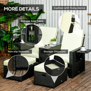 Image of a Black Rattan Reclining Garden Chairs Set With Beige Cushions, Footstools and Centre Table