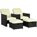 Image of a Black Rattan Reclining Garden Chairs Set With Beige Cushions, Footstools and Centre Table