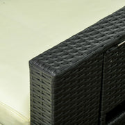 Image of a Black Rattan Reclining Garden Chairs Set With Beige Cushions, Footstools and Centre Table