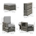 Image of a grey rattan outdoor garden furniture set with 2 reclining armchairs, footstools, storage and a drinks table