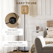 Floor Lamp with Hand Woven Rattan Shade Ideal for Cosy Living Rooms, Natural Brown