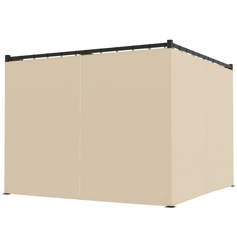 Retractable Pergola, Sliding Canopy Roof with Privacy Curtains, Metal Frame, Freestanding, 3x3m, Beige