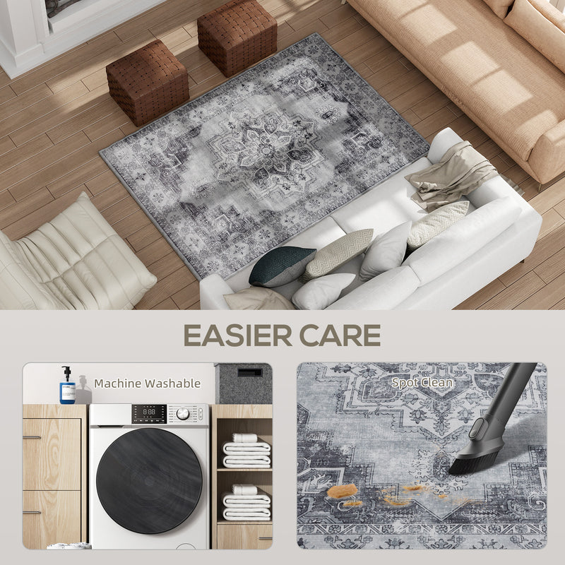 Vintage Style Washable Flannel Rug Non Slip Carpet for Living Room or Bedroom Grey 170x120cm