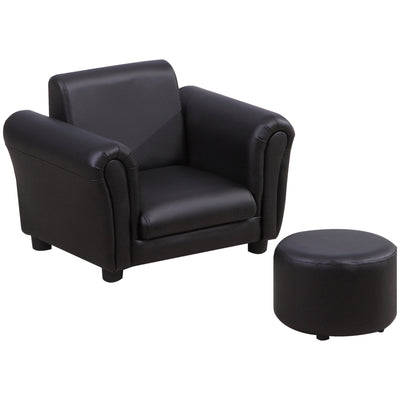 Kids Armchair and Footstool Set with Soft Padding Great for Reading or Relaxing, Black