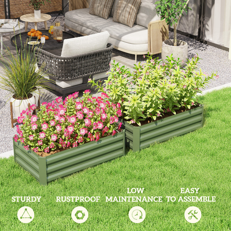 Set of Two Green Galvanised Steel Garden Planters 60 x 100cm by Outsunny