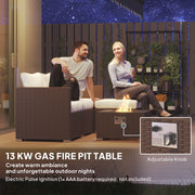 Five Piece Rattan Garden Sofa Set with Fire Pit Table and Footstool Brown