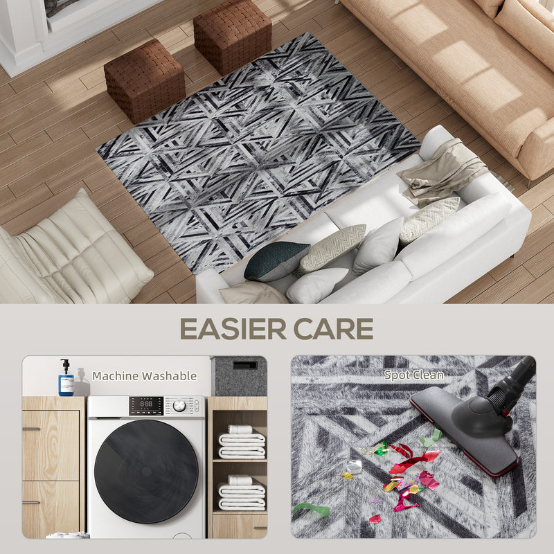 Modern Chenille Area Rug Non Slip Washable Carpet for Living Room or Office Black