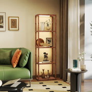 LED Floor Lamp with 4 Glass Shelves Dimmable Tall Light for Living Room Rustic Brown