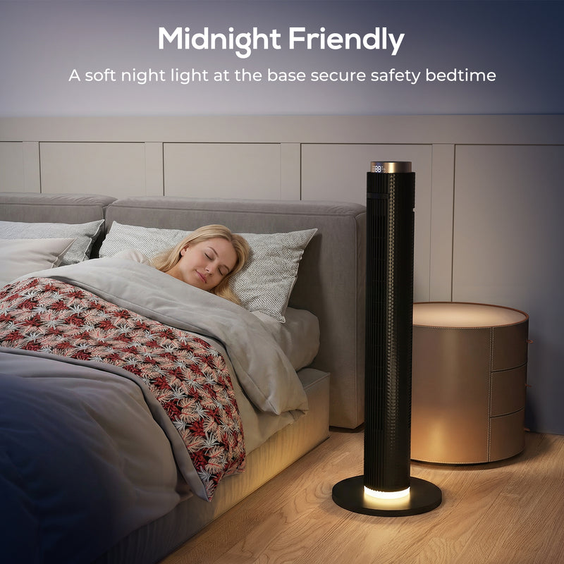 Tower Fan with Quiet Sleep Mode and Remote App Control for Bedrooms and Living Rooms Black AOSOM