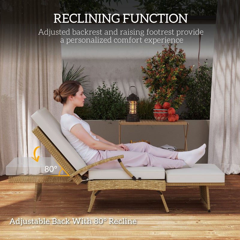 Reclining PE Wicker Sun Lounger With Thick Beige Cushion by Outsunny