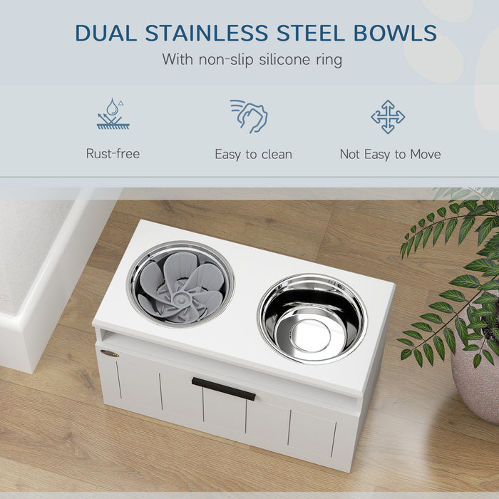 Raised Dog Bowl with Slow Feeder and Storage Drawer for Large Dogs White by PawHut
