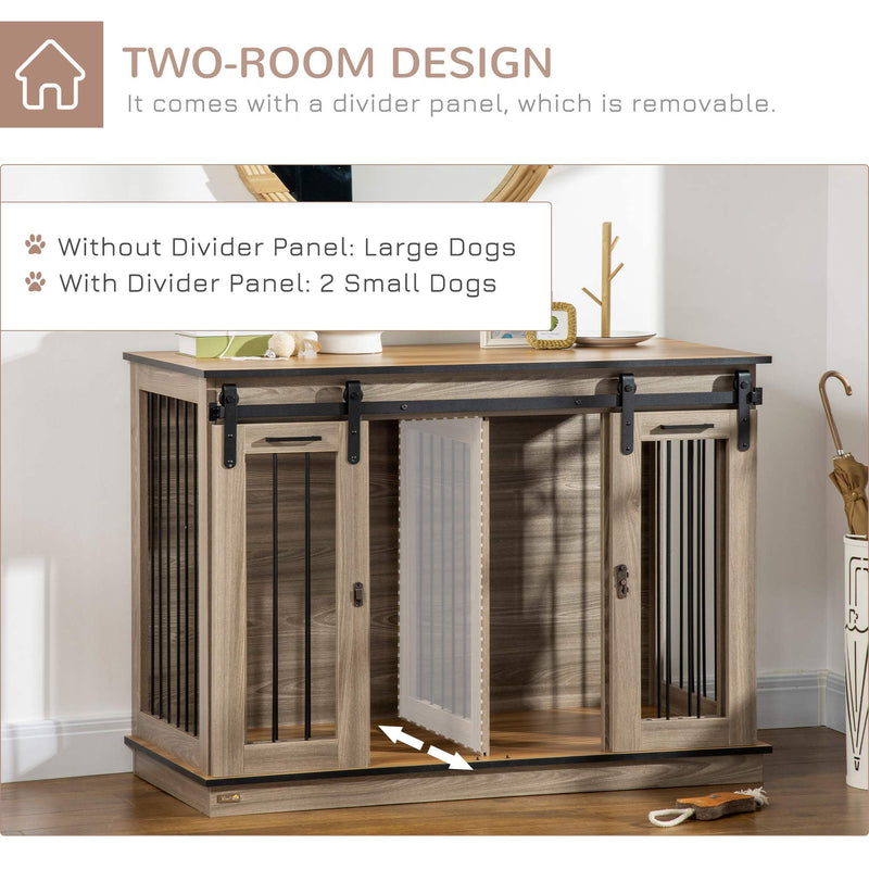Wooden Dog Crate Furniture with Sliding Doors for Large and Small Dogs, Oak Tone