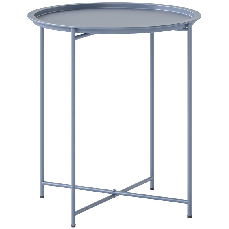 Folding Steel Garden Side Table with Removable Tray Top for Indoor or Outdoor Use Blue Grey