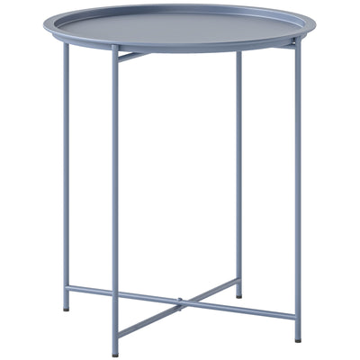 Folding Steel Garden Side Table with Removable Tray Top for Indoor or Outdoor Use Blue Grey Outsunny