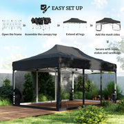 Pop Up Gazebo with Mesh Sides for Quick Garden Shelter and Sun Protection Black Outsunny