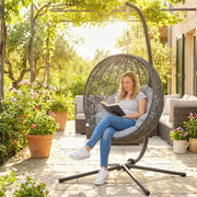 Hammock Chair Stand for Indoor or Garden Use Adjustable Steel Frame Black AOSOM