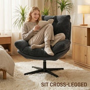 Swivel Accent Chair and Footstool Set for Relaxing in Living Room or Bedroom Dark Grey AOSOM