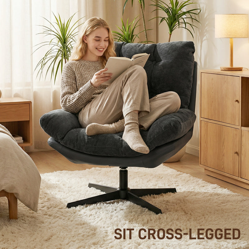 Swivel Accent Chair and Footstool Set for Relaxing in Living Room or Bedroom Dark Grey AOSOM