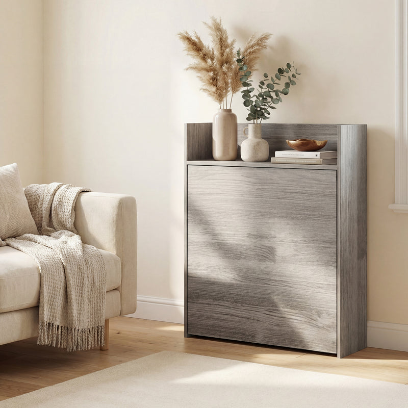 Extendable Folding Dining Table with Storage Shelves for Small Spaces Grey Wood Effect