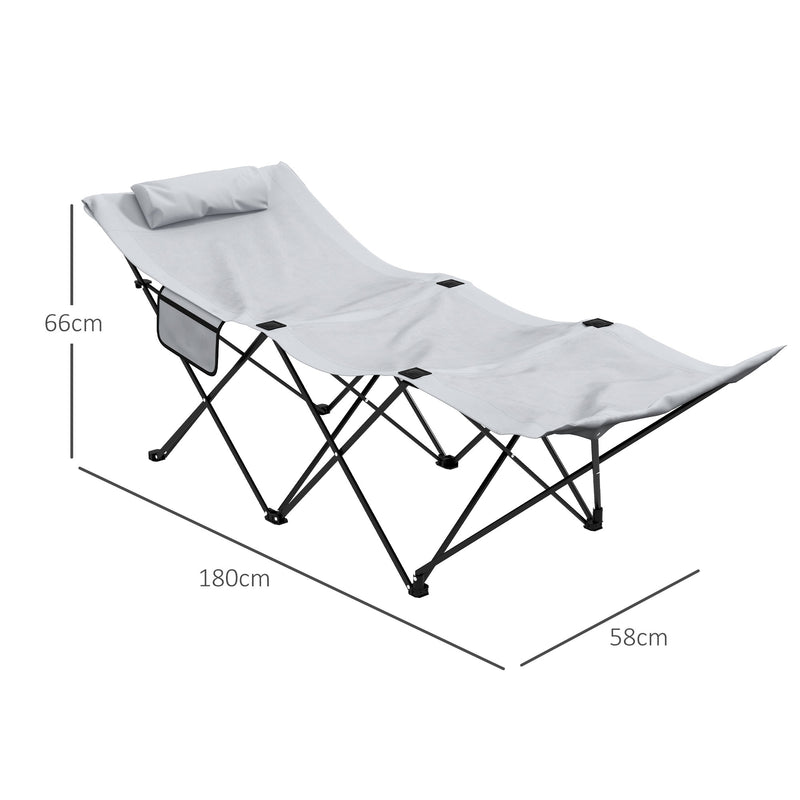 Light Grey Foldable Sun Lounger with Headrest and Side Pocket for Beach or Garden Use