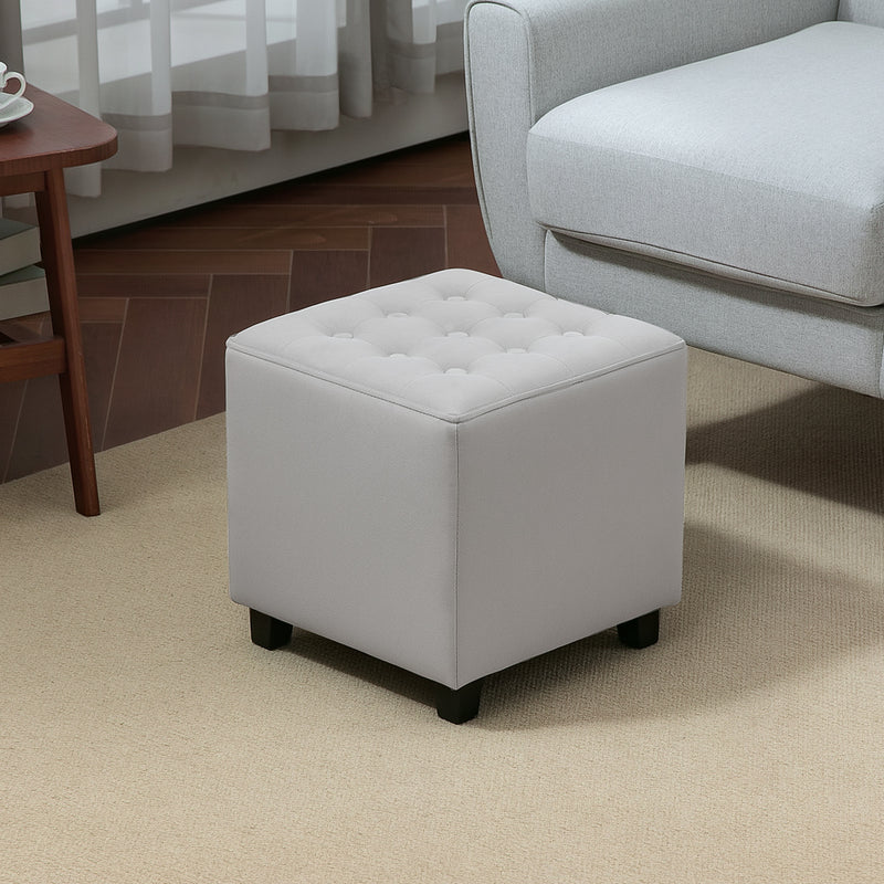 Light Grey Velvet Feel Square Ottoman Footstool with Padded Seat by HOMCOM