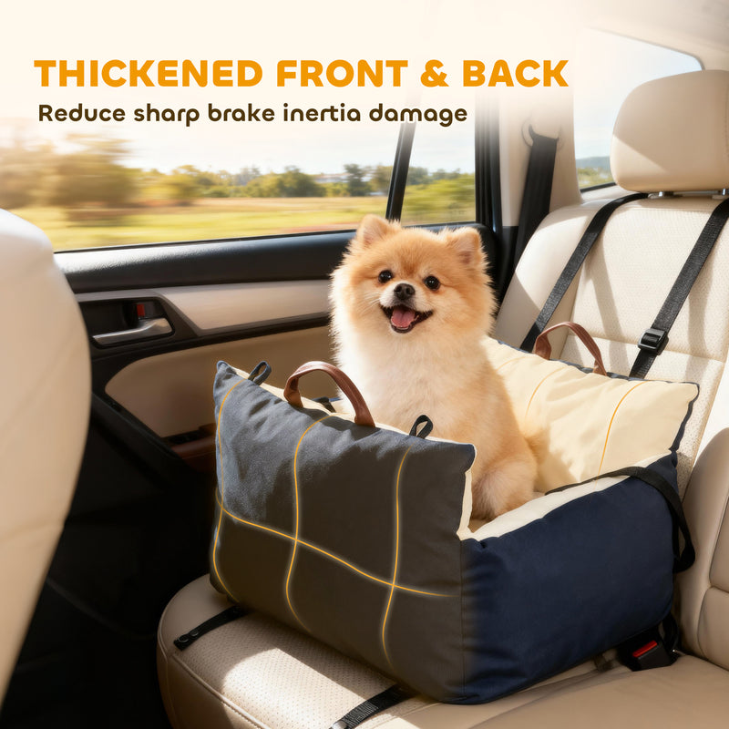 Small Dog Car Booster Seat with Safety Belts Ideal for Travel and Comfort Navy Blue AOSOM