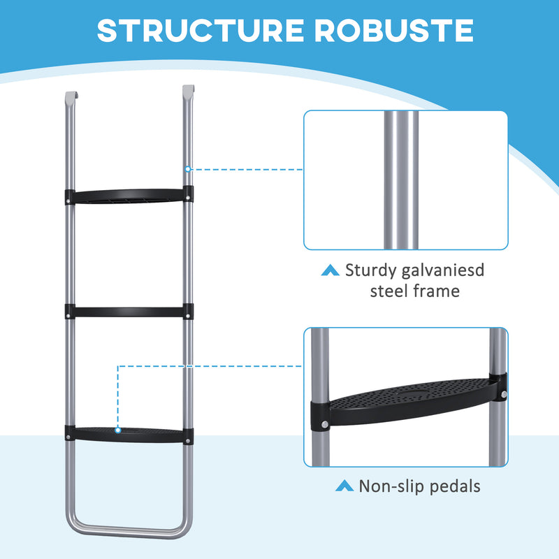 Galvanised Steel Trampoline Ladder 2 or 3 Step for 6ft to 16ft Trampolines Silver by SPORTNOW AOSOM