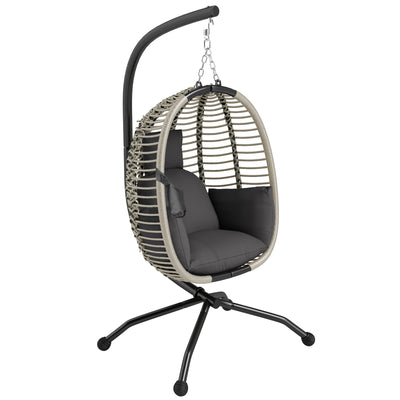 Dark Grey Outdoor Swing Chair with Cushion and Metal Stand Foldable Hanging Seat by Outsunny
