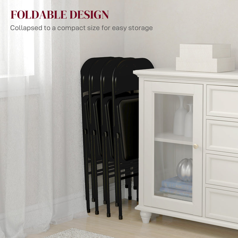 Set of Four Black Folding Chairs with Cushioned Seats and Sturdy Steel Frame