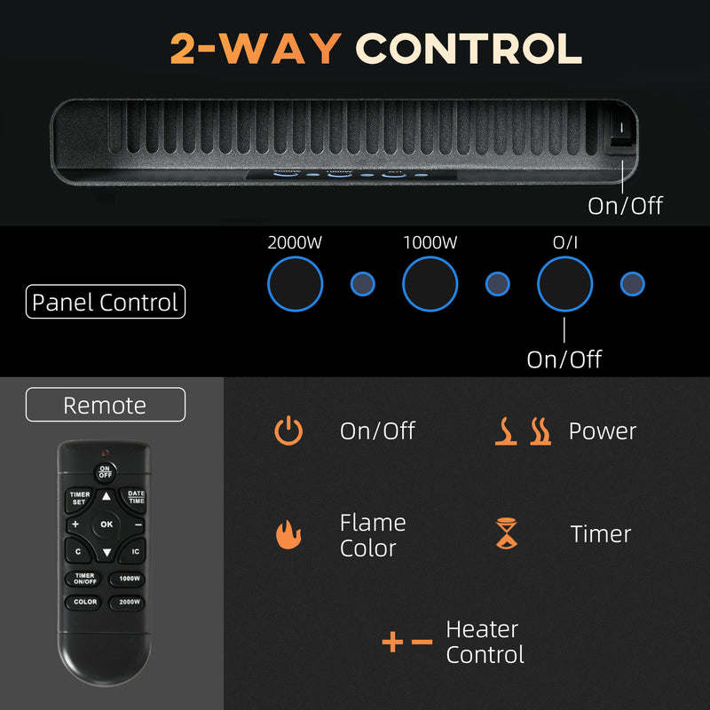 Wall Mounted Electric Fireplace 127cm with Remote Control and 9 Flame Colours Black