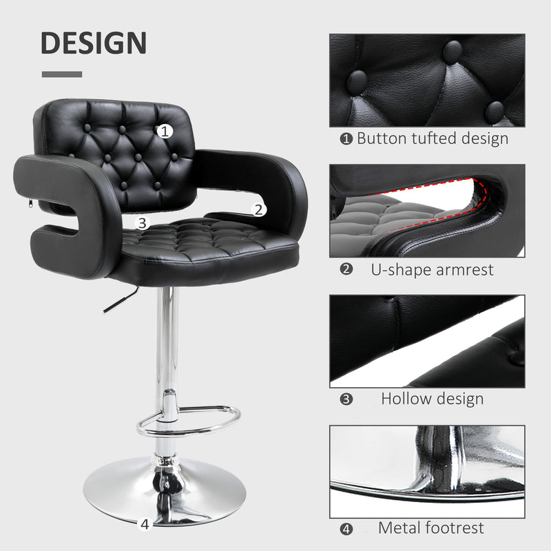 Set of 2 Swivel Bar Stools with Backrest and Armrest Height Adjustable for Kitchen Grey