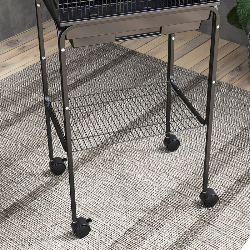 Black Bird Cage for Budgies Canaries Finches with Stand Wheels Storage Shelf by PawHut