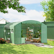 Green Walk-In Polytunnel Greenhouse 13 x 9.8ft for Plant Protection by Outsunny