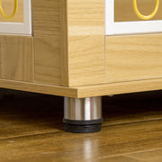 Wooden Dog Crate End Table with Double Doors and Soft Cushion for Indoor Use Oak Tone