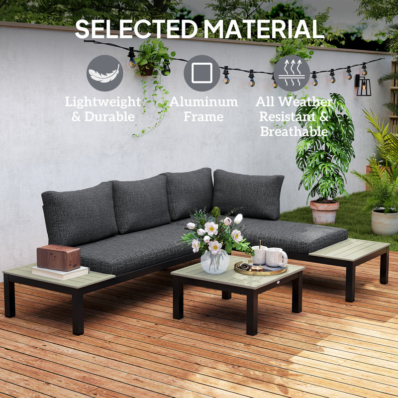 3 Piece Aluminium Garden Furniture Set with Cushions and Coffee Table Dark Grey by Outsunny