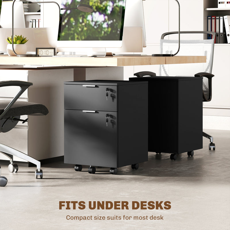 Lockable Two Drawer Filing Cabinet With Smooth Gliding Drawers For Office Use Black AOSOM