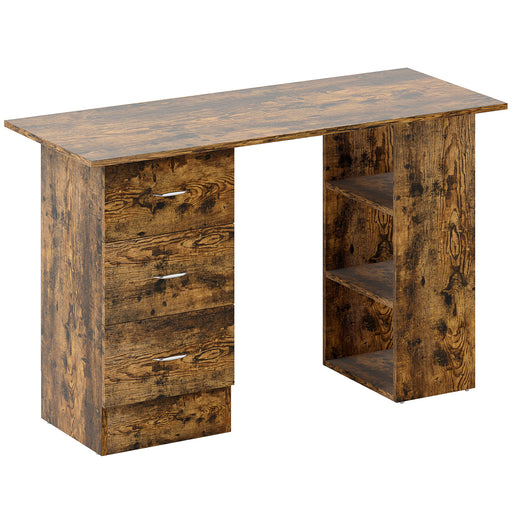Computer Desk with Drawers and 3 Storage Shelves for Home Office Workstation, Rustic Brown