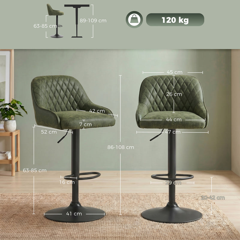 Adjustable Bar Stools Set of 2 for Kitchen Island with Swivel and Easy Clean
