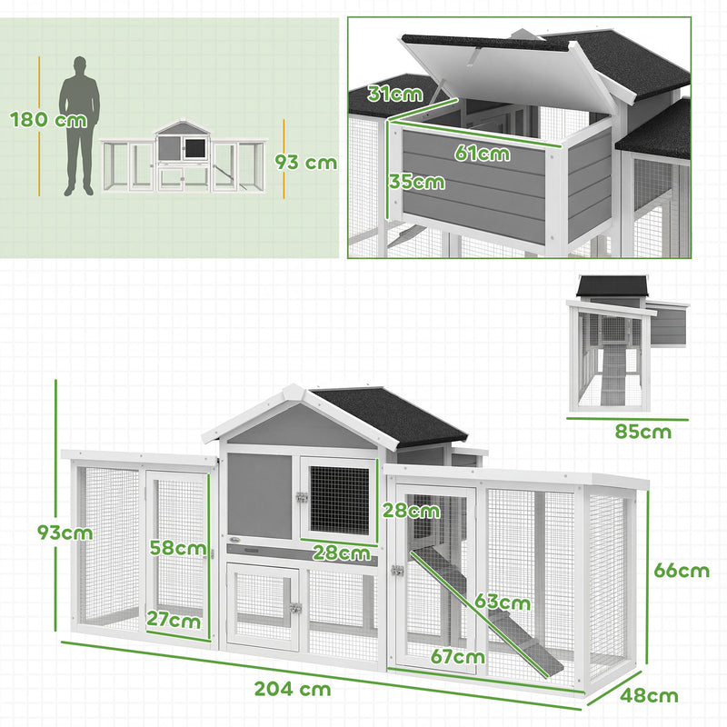 Wooden Chicken Coop with Secure Run and Easy Clean Tray for Small Gardens Grey PawHut