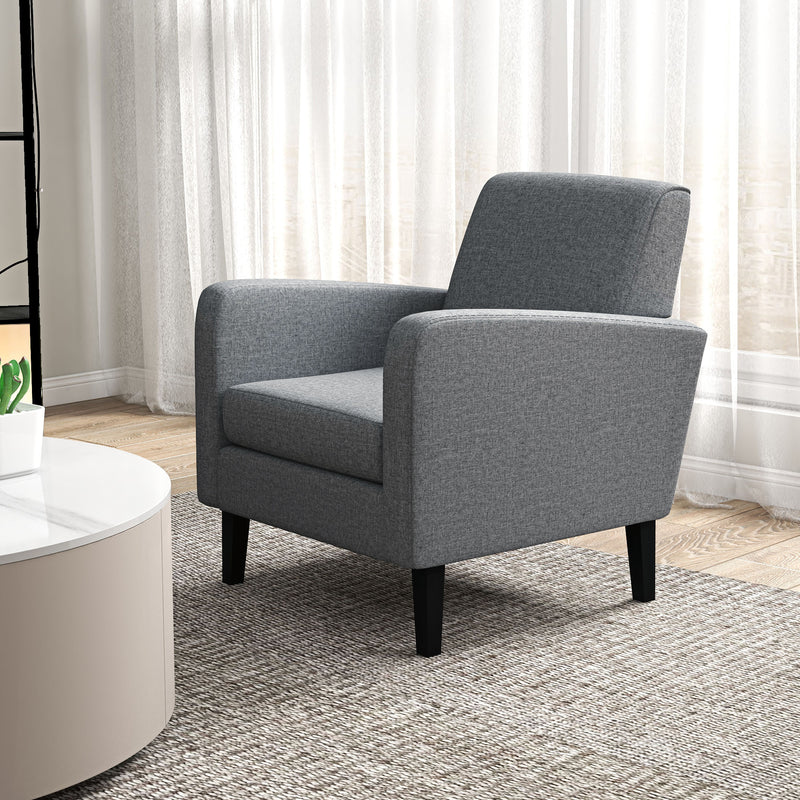 Set of 2 Upholstered Armchairs with Rubber Wood Legs for Lounge or Bedroom Use Grey AOSOM